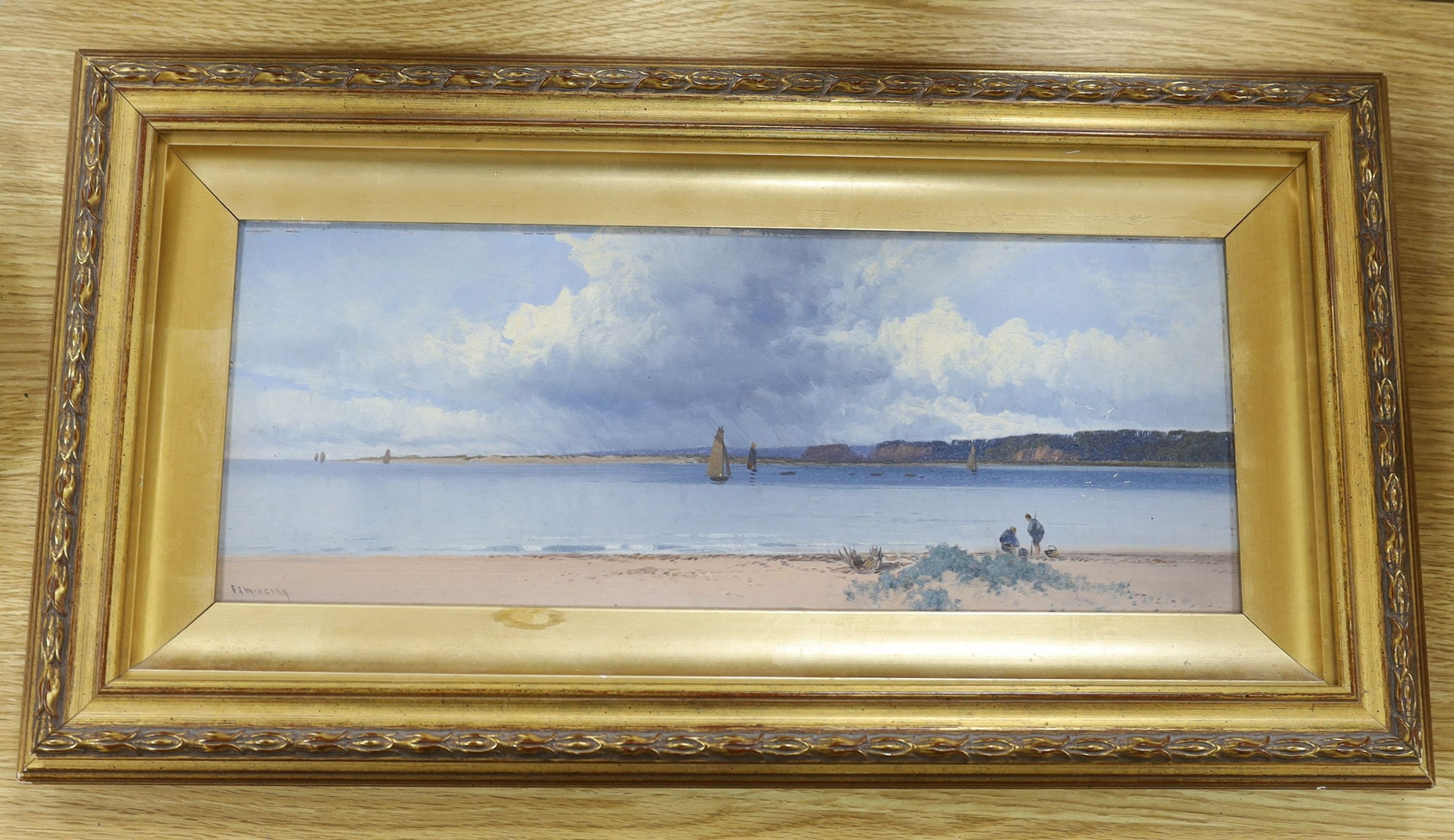 Frederick John Widgery (1861-1942), oil on board, Coastal scene near Teignmouth, signed, 14 x 37cm